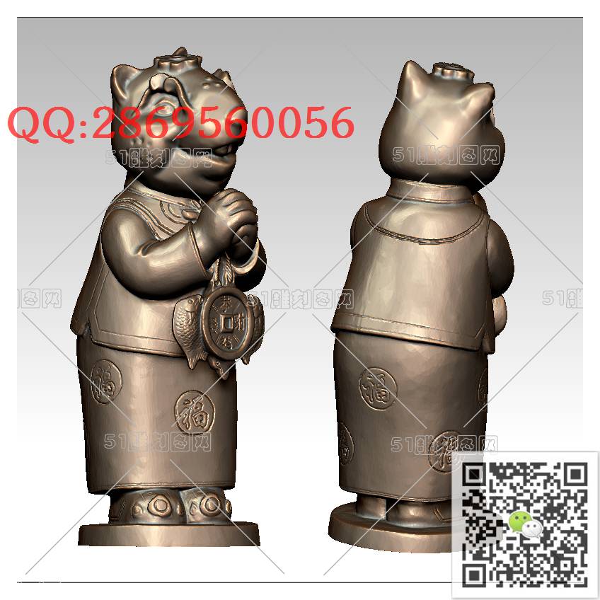 LDD-016恭喜发财 老鼠摆件_老鼠摆件十二生肖鼠圆雕图stl立体模型3d打印四轴数控雕刻精雕图浮雕图